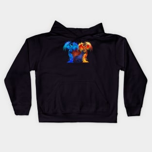 Fantasy Fire And Ice Phoenix Red Blue Yin Yang Kids Hoodie